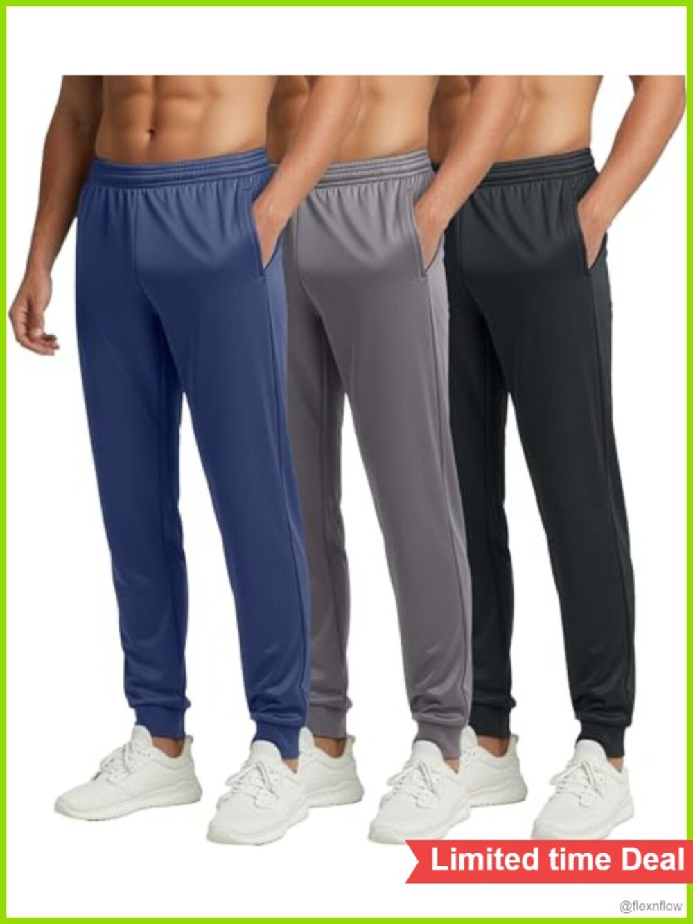 Men's Tricot Joggers 3 Pack Athletic Sweatpants Tapered Cuffed Pockets